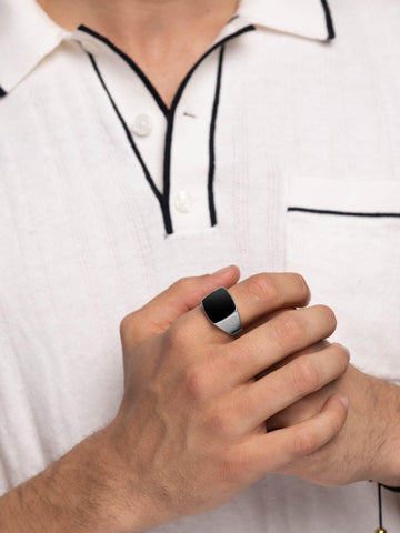 Nialaya Men's Ring Men's Silver Signet Ring with Onyx